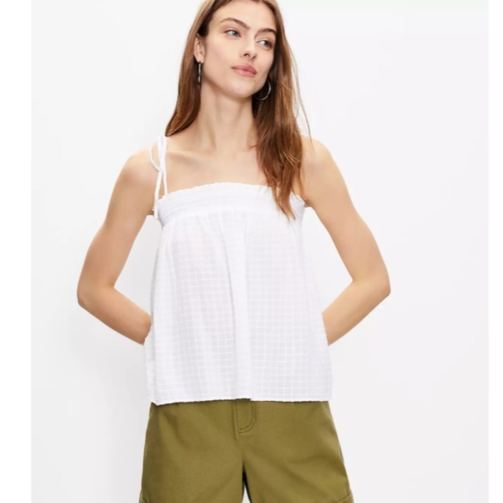 NWT LOFT Women's Bow Strap‎ Smocked Cami